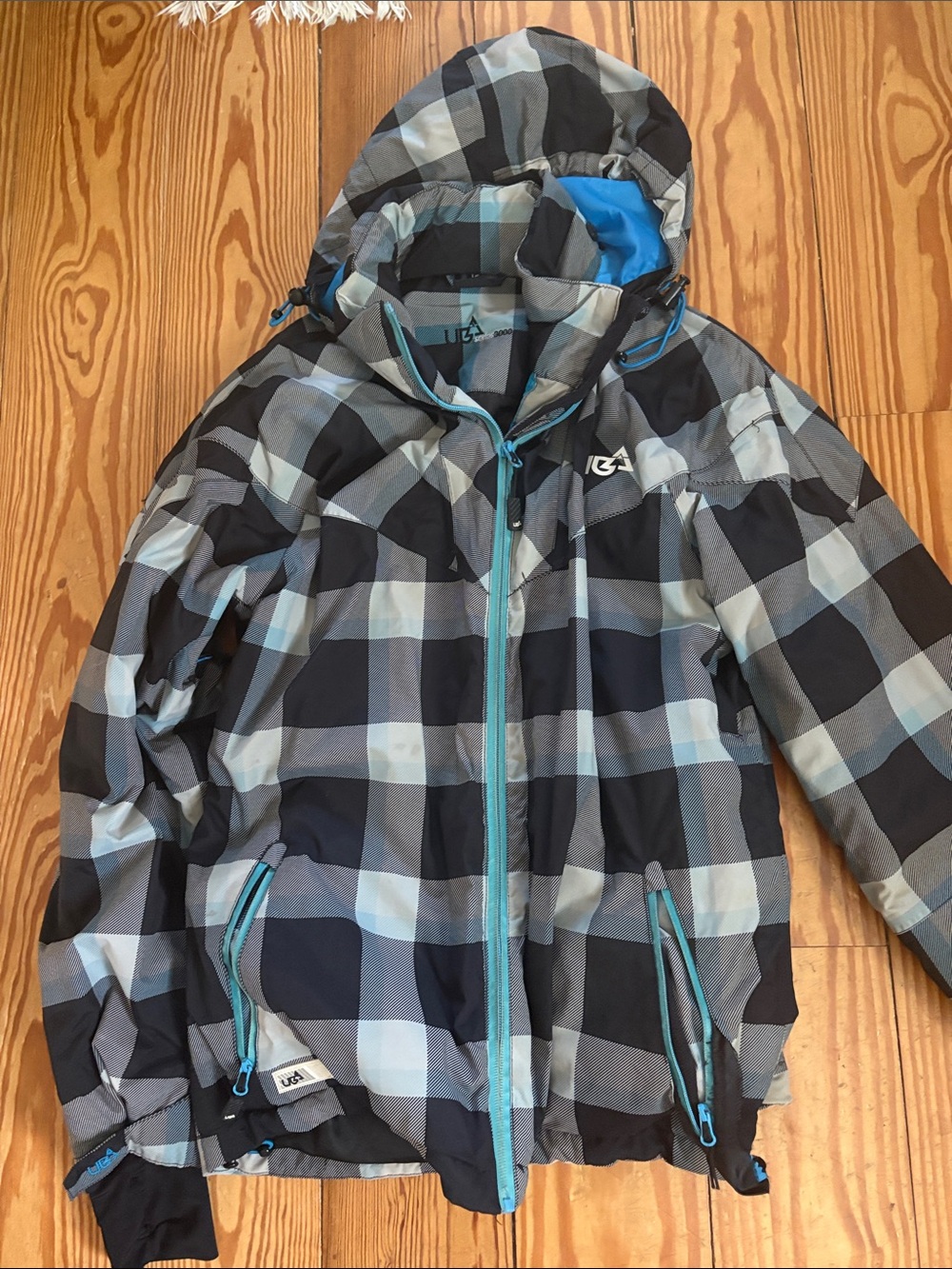 Kids Blue Plaid Hooded Winter Ski Jacket -